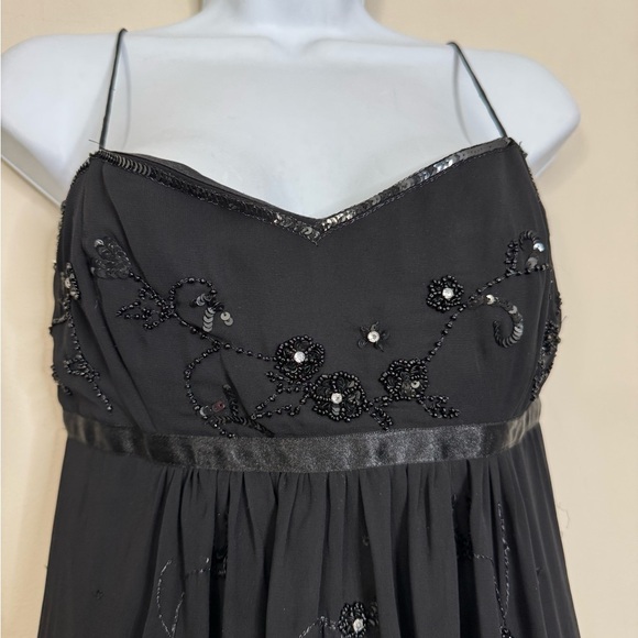 Vintage Black Beaded Embroidered High Low Midi Dress Witchy Romantic Goth Hoco - Picture 11 of 15